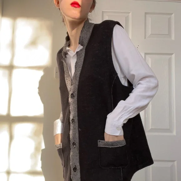 Betty Barclay Vintage Utility Workwear Oversized Wool Knit Gulet Vest Waistcoat - Picture 3 of 13